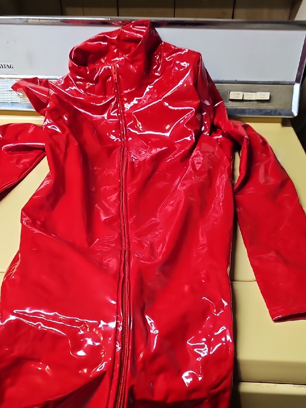 Glossy Red Vinyl Zip Jumpsuit XXL